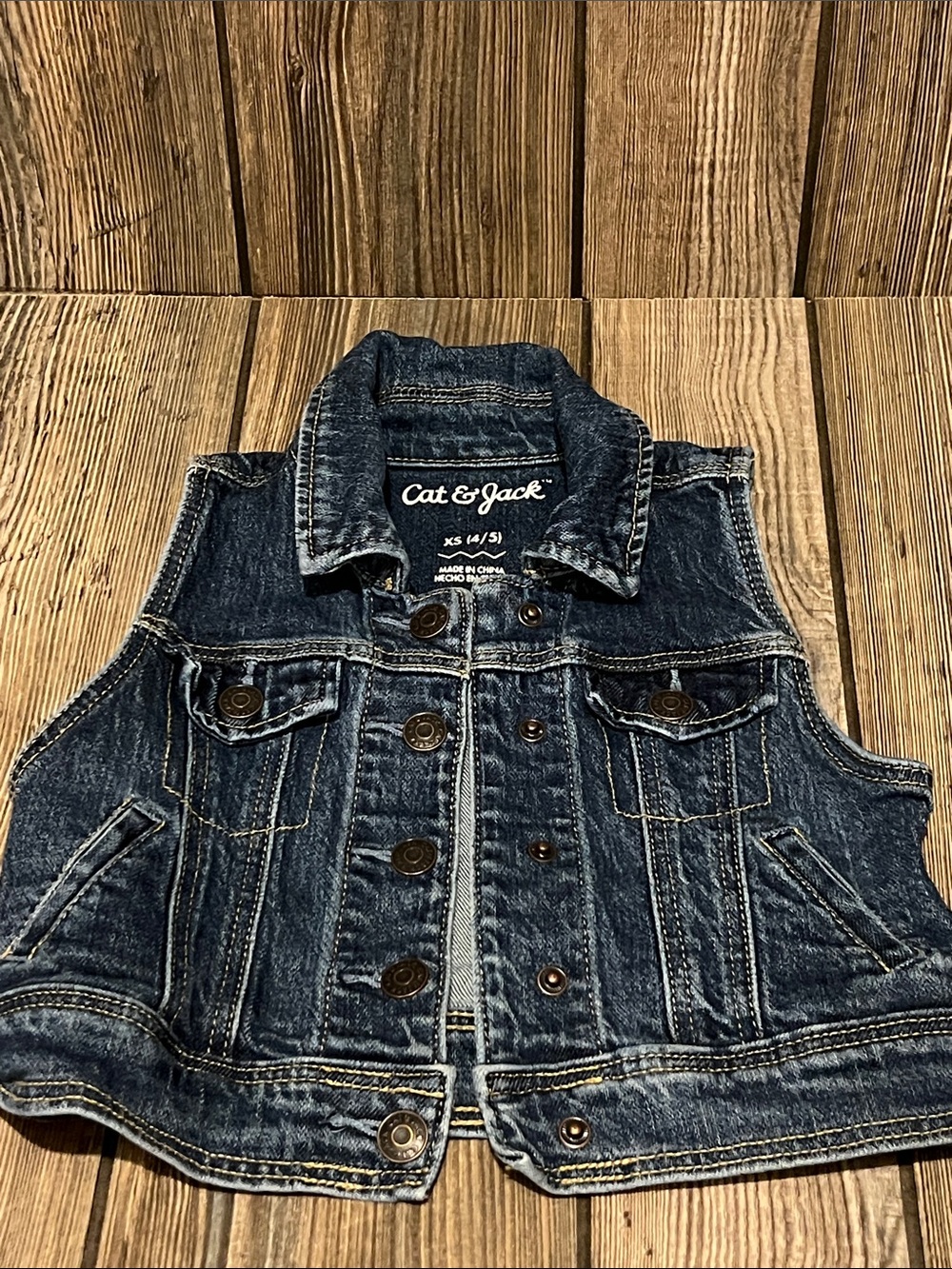 Cat & Jack Dark Blue Denim Vest - Girls XS (4/5)